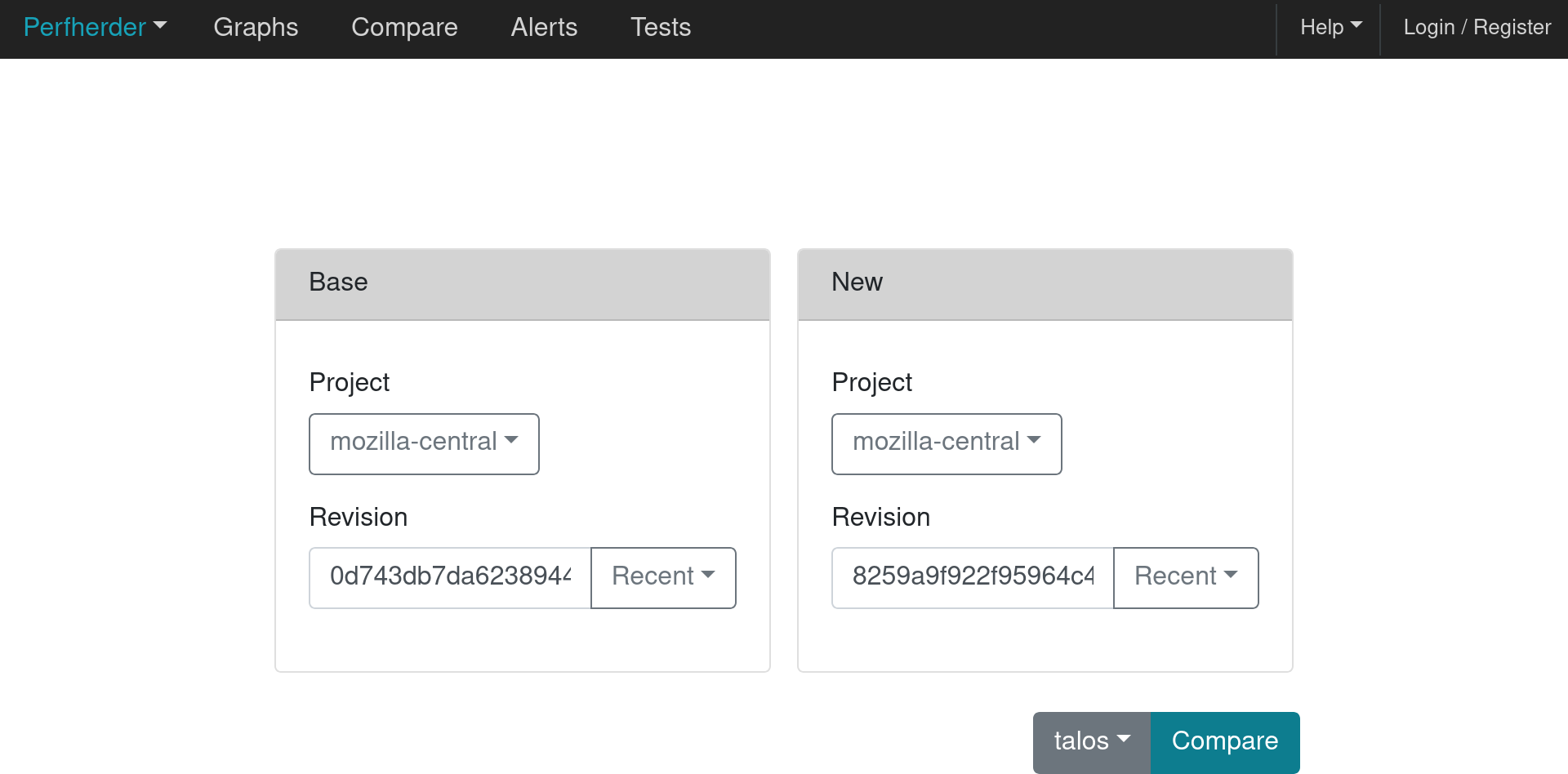 Selection Interface for Revisions/Pushes to Compare