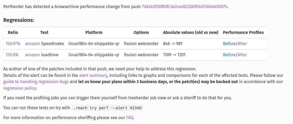 Comment Zero from a Performance Alert Bug