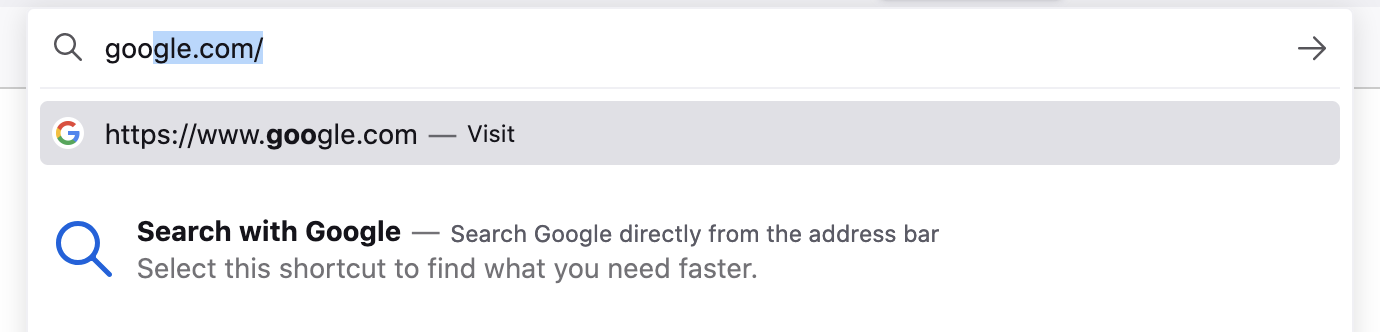 Image of the tab-to-search result with text "Search with Google"