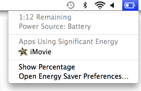 Screenshot of the OS X battery statusmenu