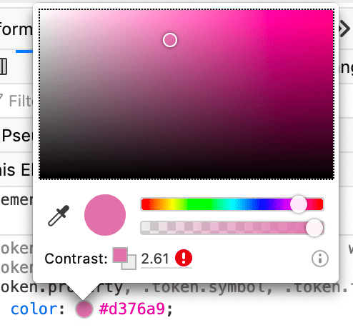 Color picker showing a case of poor contrast" src="color-picker-bad-contrast.png