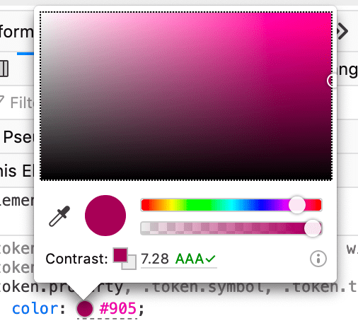 Color picker showing a case of good contrast with the background