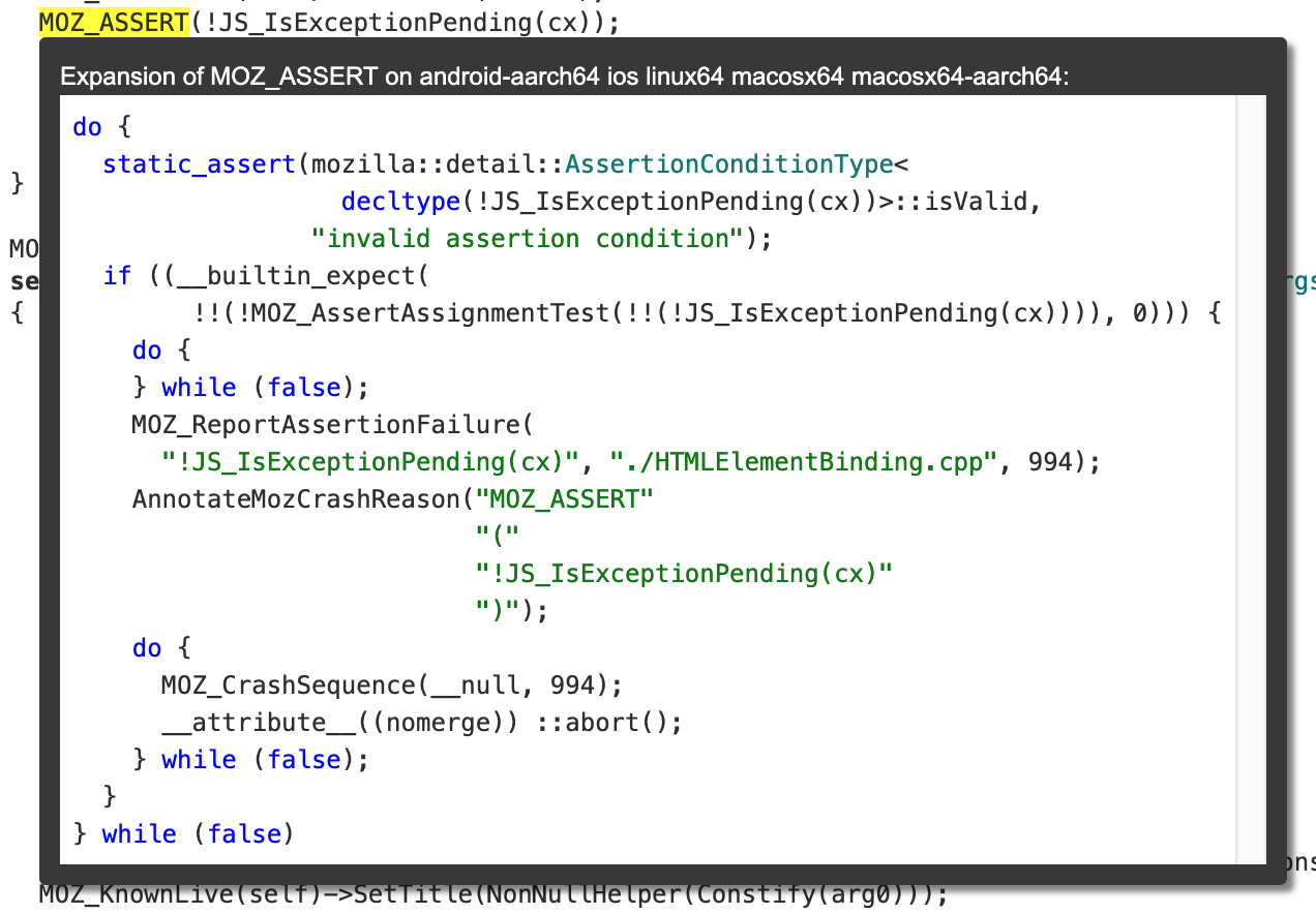 The macro expansion popup