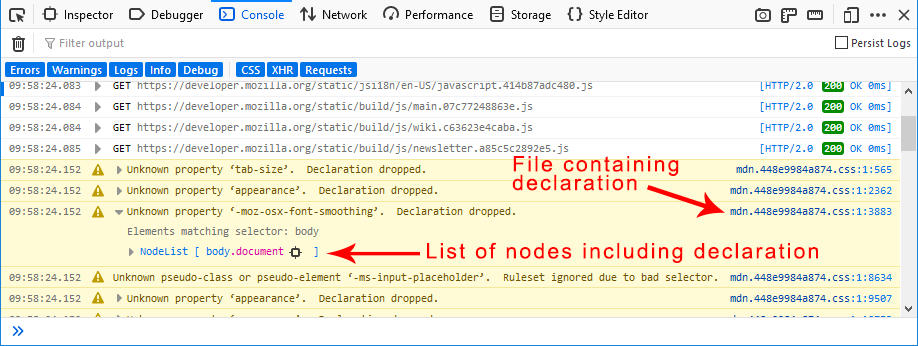 Log messages in the Console, DevTools