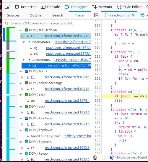 The JS Traces displayed in the Debugger sidebar