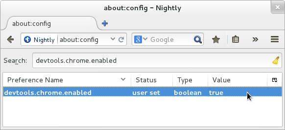 Setting the devtools.chrome.enabled preference