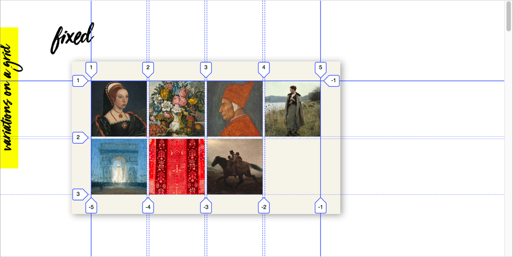 A CSS grid overlay with grid lines extended infinitely