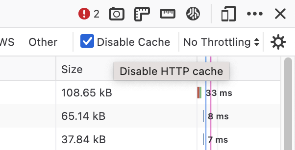 Disable HTTP Cache checkbox in the Network Monitor