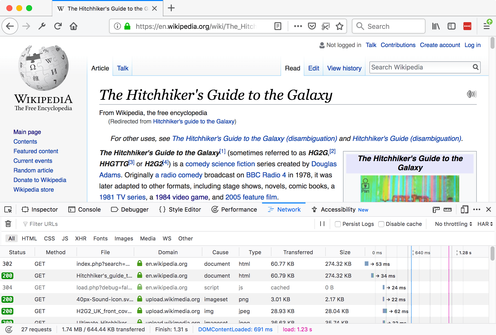 Figure 1: Firefox network monitor example (credit: Mozilla docs)