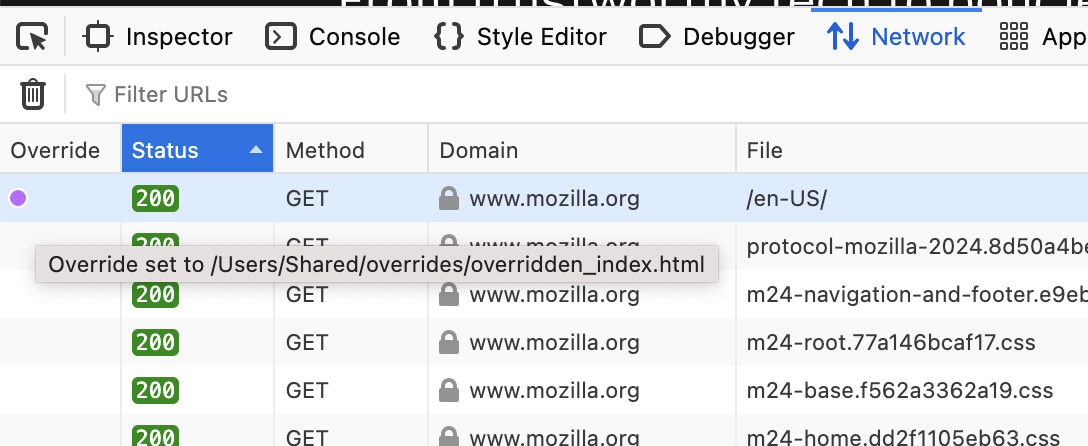 Network Override column in the Network Monitor