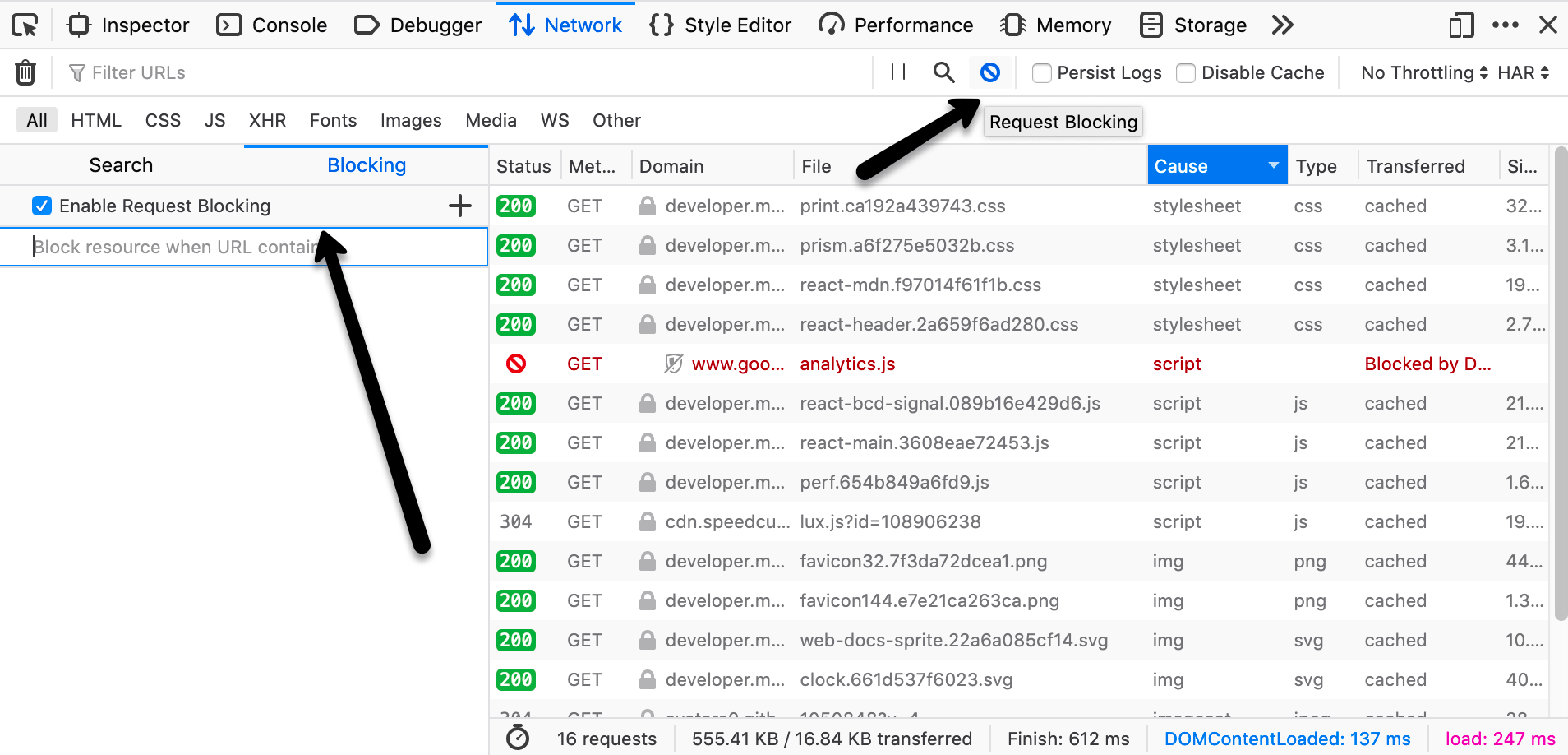 network request blocking safari