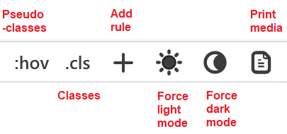 Toolbar buttons of the Rules view, as of Fx 72
