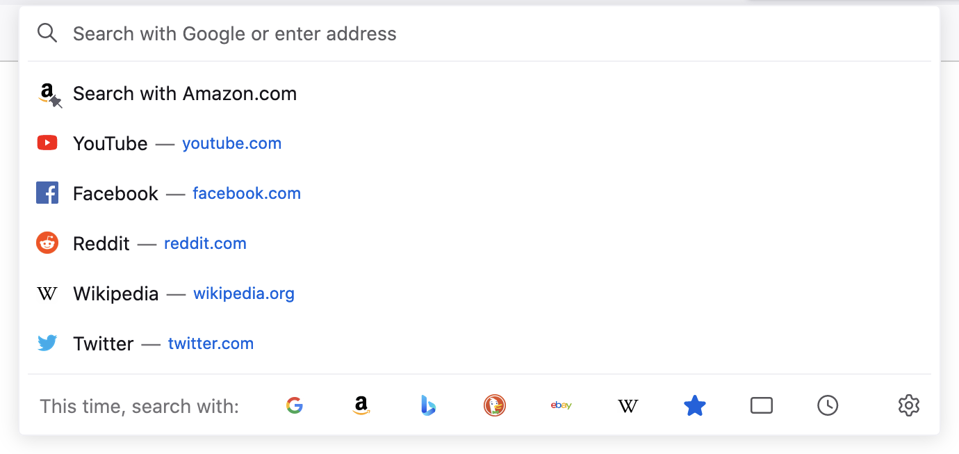 Image of the address bar view showing top sites