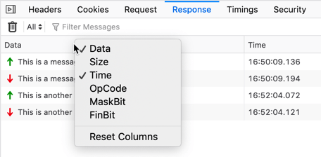 columns in the messages panel